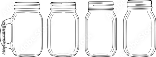 Set of Mason jars Outline vector illustration isolated On Transparent Background
