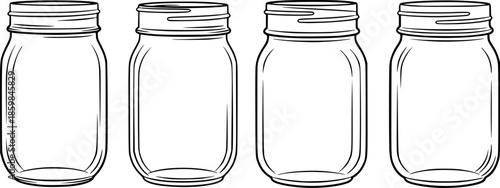 Set of Mason jars Outline vector illustration isolated On Transparent Background
