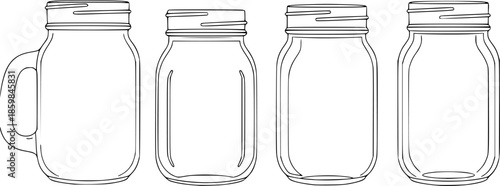 Set of Mason jars Outline vector illustration isolated On Transparent Background
