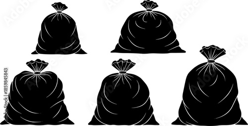 Set of Garbage bags Outline vector illustration isolated On Transparent Background
