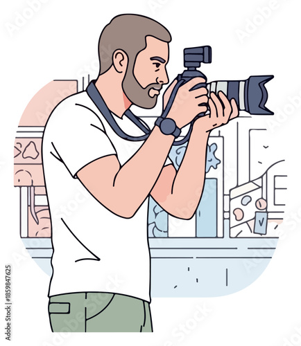 Male Photographer Capturing Images With a DSLR Camera.