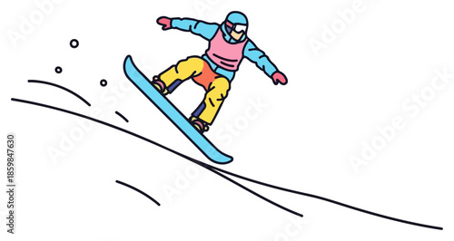 Snowboarder performing a trick on a snowy slope.