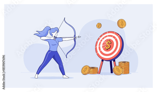 Woman Archery Target Practice Illustration.