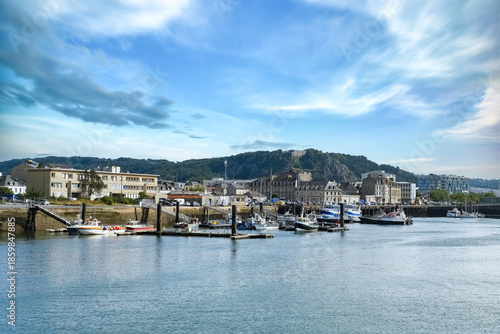 Cherbourg-en-Cotentin, beautiful city in Normandy, the harbor, ships and fisher boats