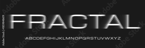 Alphabet with ribbed glass effect. Geometric typography set with bold capital letters distorted by vertical ribbing. Creative sans serif font with distortion through glass. Vector illustration