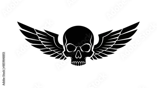 Striking black and white winged skull logo design vector illustration