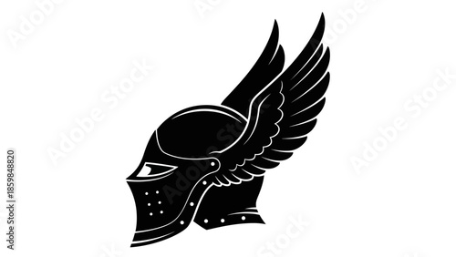 Striking Black Silhouette of a Winged Knight's Helmet on a White Background