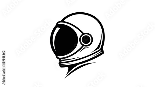 Stylized black and white illustration of an astronaut helmet for space exploration and science