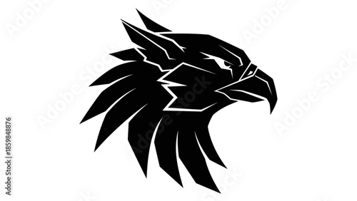Stylized Black Eagle Head Silhouette Emblem on White Background Vector Art