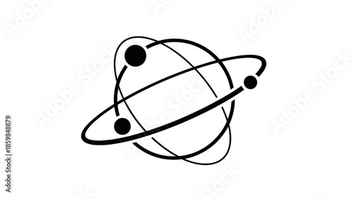 Stylized atom symbol with electrons orbiting a nucleus representing science and technology