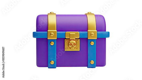 Purple Treasure Chest with Gold and Blue Accents and Skull Lock