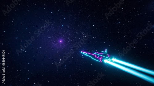 Wallpaper Mural A neon spaceship traveling through a vibrant cosmic void. Torontodigital.ca