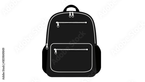 Black Backpack with Multiple Pockets and Zippers.