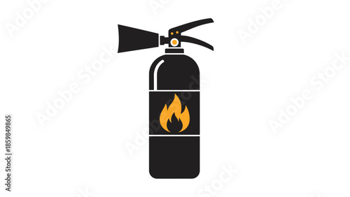 Black Fire Extinguisher with Flame Icon.