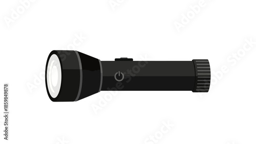 Black Flashlight with Illuminated Lens.