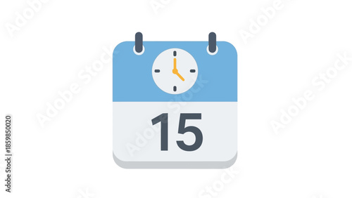 Calendar Icon with Clock and Date Fifteen.