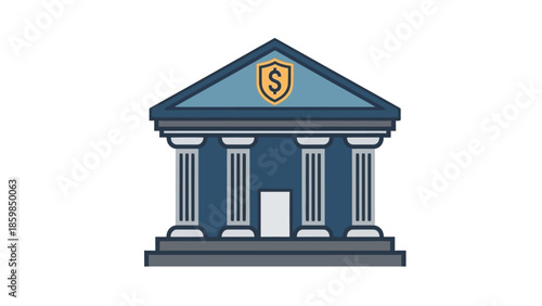 Classic Bank Building with Dollar Sign.