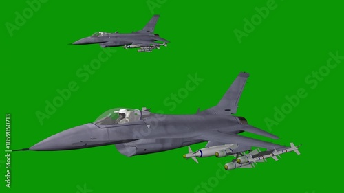 Two fighter jets flying side by and on green screen a animated chromakey background design figure motion depth backgrounds scene layers creative composition expression colorful cartoonish