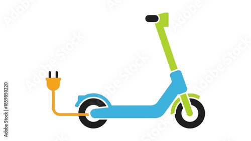 Electric Scooter Charging with Plug and Cable.