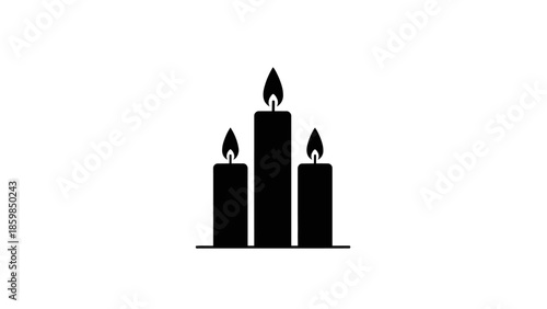 Three black candles with flames on a white background illustration.