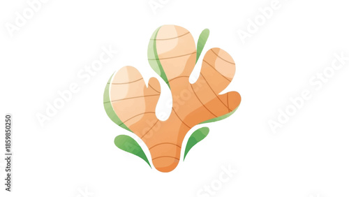 Garlic Clove Illustration with Green Leaves.