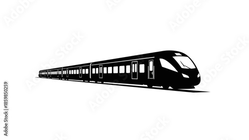 Modern high-speed train silhouette on a white background for transportation design.