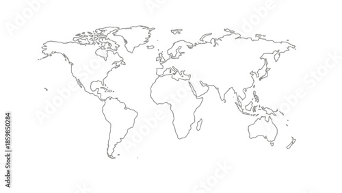 Outline world map illustration on white background for design element.