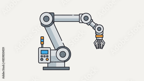 Industrial Robot Arm with Control Panel.