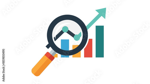 Magnifying Glass Examining Bar Graph Data.