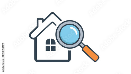 Magnifying Glass Examining House Icon.