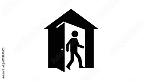 Person Walking Out of House Silhouette.