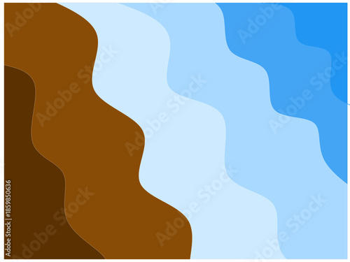 Wavy blue and brown gradient background. Wavy background concept. Vector illustration of sea water and land with wave shapes.