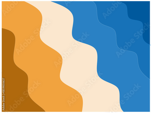 Wavy blue and brown gradient background. Wavy background concept. Vector illustration of sea water and land with wave shapes.