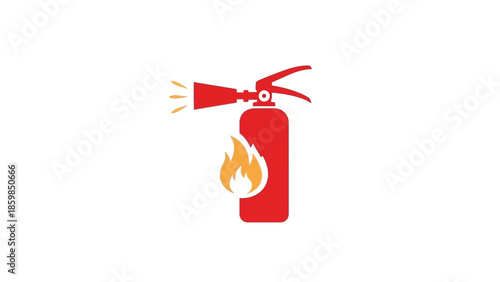 Red Fire Extinguisher with Flame Illustration.