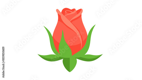 Red Rose Illustration with Green Leaves.