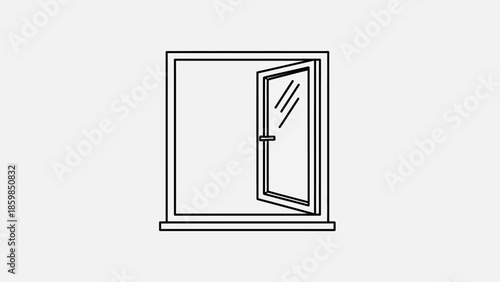 Simple Line Drawing of Open Window.