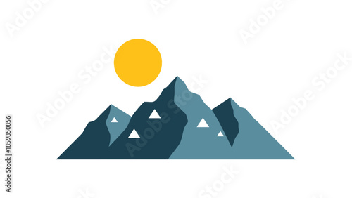 Stylized Mountain Range with Sun Icon.