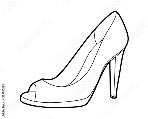 Peep toe pump women heel sketch. Open toe fashion dress footwear for party, wedding, summer event. Technical illustration, CAD mockup, airy vector men unisex isolated feminine style.