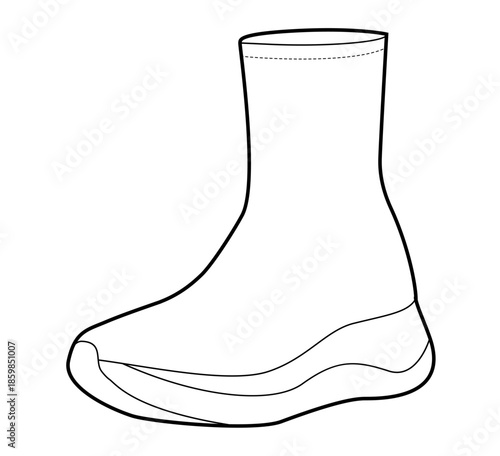 High top stretch sneakers shoe single sketch. Sleek knit footwear for city run, active lifestyle, man woman unisex. Technical fashion illustration, CAD mockup, clean vector isolated athletic style.