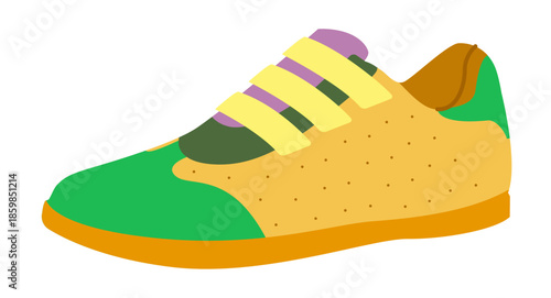 Velcro sneaker shoe flat. Bright fun sport footwear with straps for everyday wear, travel, youthful wardrobe for man woman unisex. Technical fashion illustration, CAD mockup, vector isolated style.