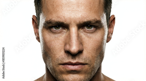 Close-up portrait of a determined man with a stern look