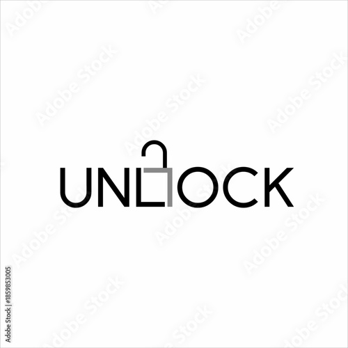 Design the word "Unlock" with a padlock symbol on the letter L.