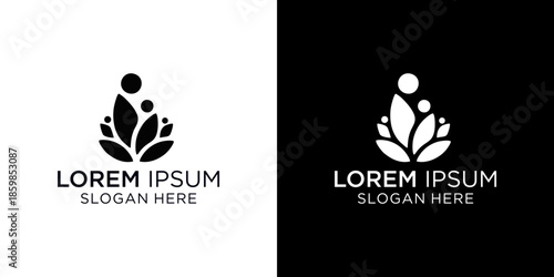 A modern and versatile logo design featuring people and leaves, perfect for business branding and corporate identity, with a clean and elegant aesthetic.