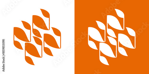 Stylish abstract leaf logo designs in orange and white, perfect for modern businesses and brands looking for a professional and elegant visual identity
