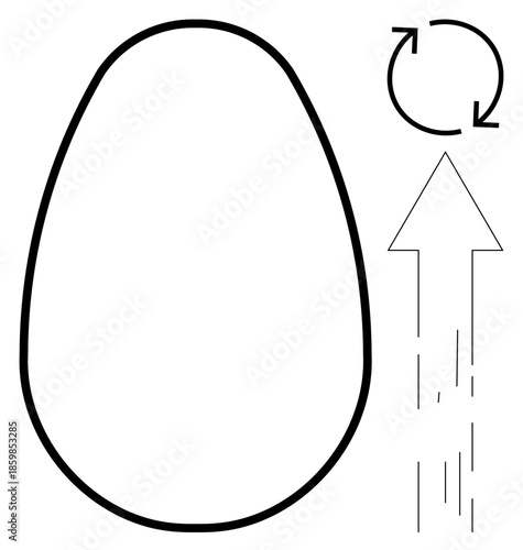Sustainability, recycling, growth, environmental concepts, transformation, and progress. Egg shape with an arrow pointing upward and a circular arrow. Recycling and growth concepts