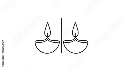 Simple line drawing of two lit diyas or oil lamps.