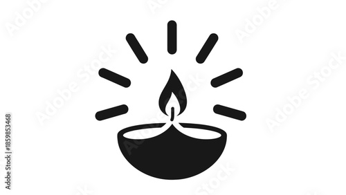 Simple black and white illustration of a diya or oil lamp symbolizing light and spirituality.