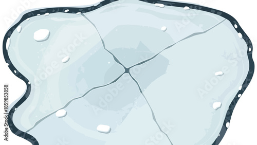 Stylized illustration of a fractured ice surface with delicate fissures and scattered water beads, depicting a cool frozen texture