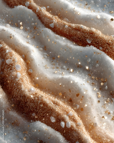 Elegant white and gold winter holiday background with soft snow texture and golden sparkles. Luxury festive abstract scene with copy space, ideal for Christmas, New Year, holiday banners.