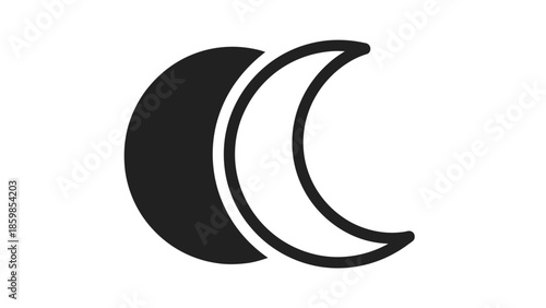 Simple black and white crescent moon symbol illustration.